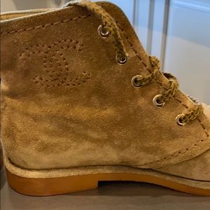 Chanel suede lace up booties